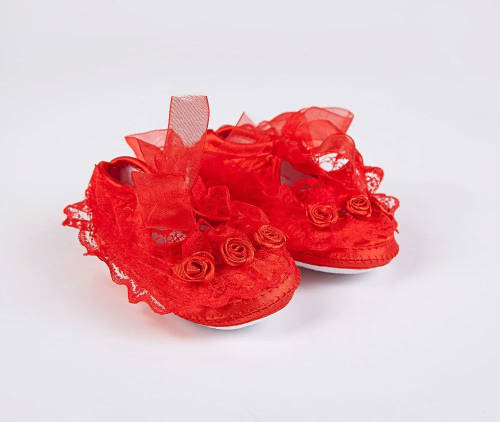 New Infant First Walker Fashion White Baptism Girls Baby Christening Shoe Soft Lace Kids Ballerina Shoes for 0-2 years