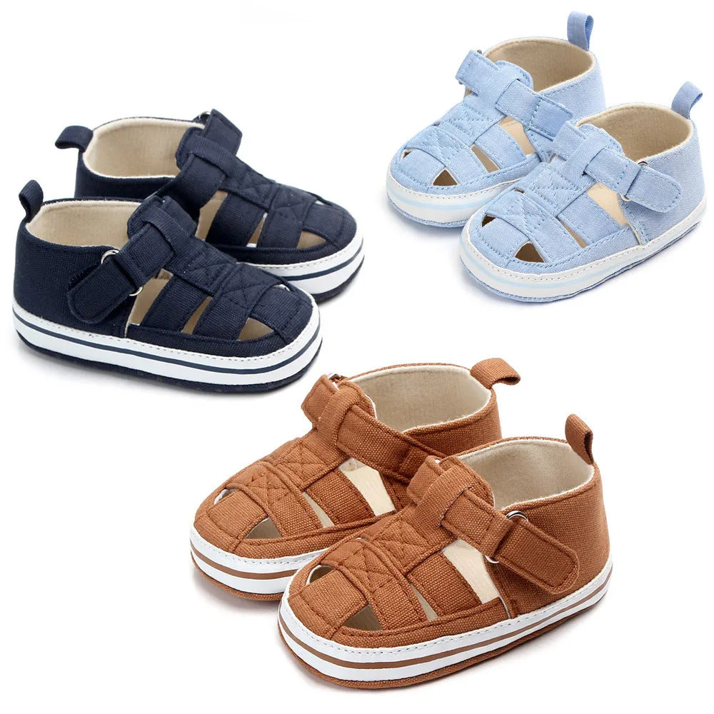 Summer Newborn Baby Fashion Soft Crib Shoes First Walker Anti Slip Sandals Shoes Boy Girl Prewalker Canvas Casual Shoes 0-18M