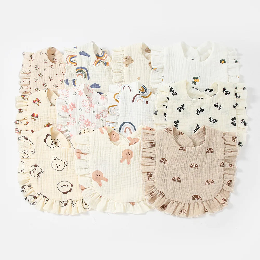2025 New Baby Feeding Drool Bib Ruffle Floral Infants Lace Saliva Towel Soft Cotton Burp Cloth For Newborn Toddler Kids Bibs