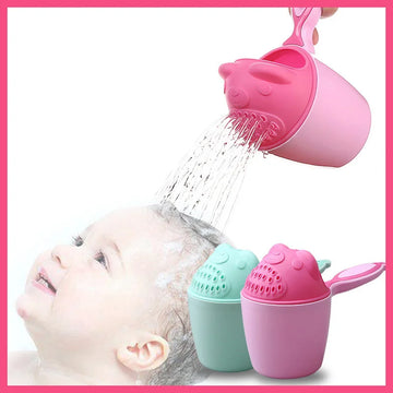 Baby Bath Cup with Handle–Cartoon Bear Shampoo Scoop & Water Spoon for Newborn Bathing, Infant Shower Wash Tool BPA-Free Plastic