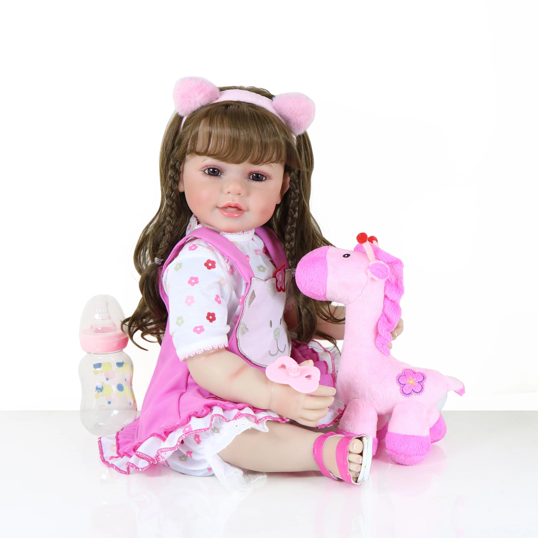 Realistic Reborn Baby Doll Gift Set-22 inch doll  Rooted Long hair / Brown eyes/Sweet face/Light Skin Tone , Birthday Gift