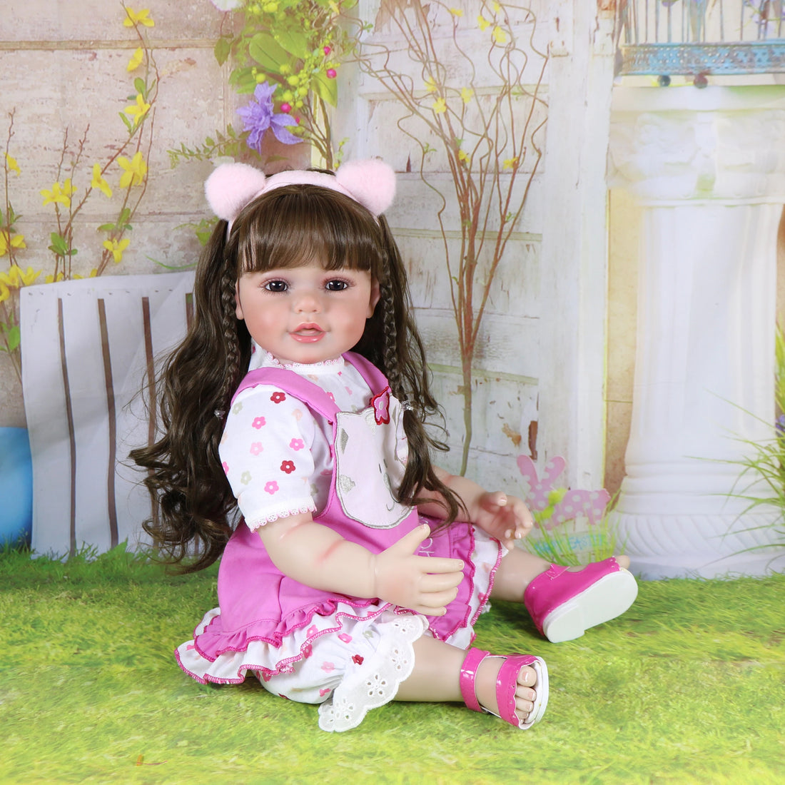 Realistic Reborn Baby Doll Gift Set-22 inch doll  Rooted Long hair / Brown eyes/Sweet face/Light Skin Tone , Birthday Gift