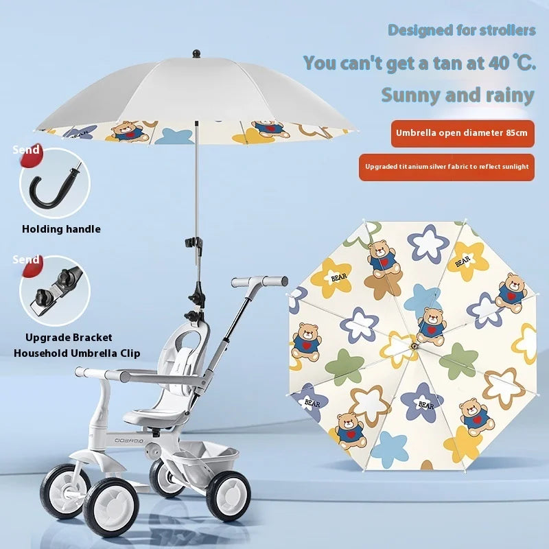 Baby Stroller Tricycle Universal Hand Push Children'S Car Umbrella Outdoor Baby Walking Artifact Sun Protection Umbrella