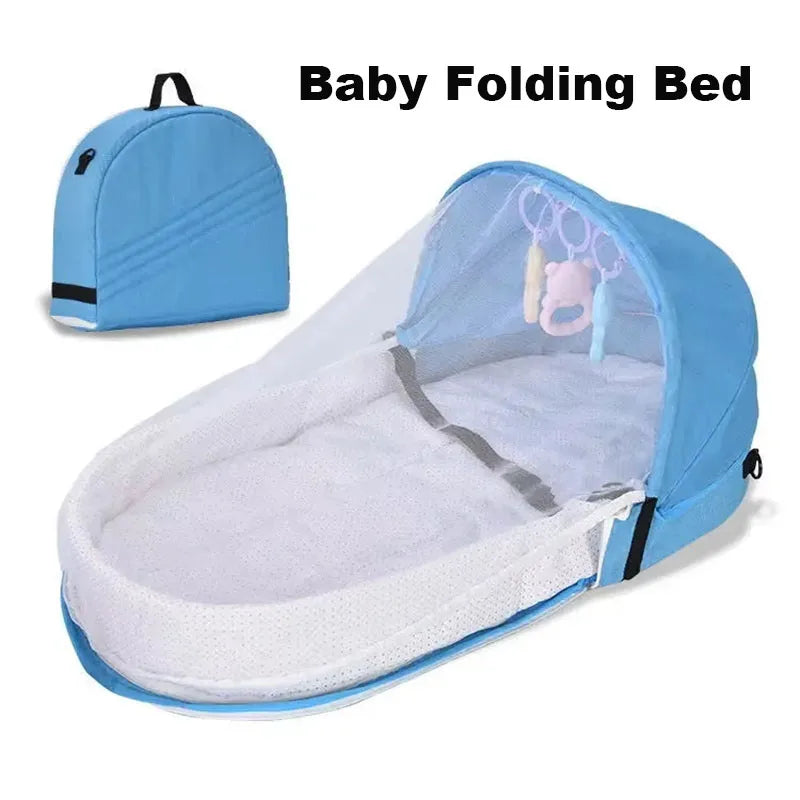 Baby Bed Convenient Folding Anti Pressure Baby Crib with Net and Awning Newborn Isolation Biomimetic Outdoor Travel Baby Crib