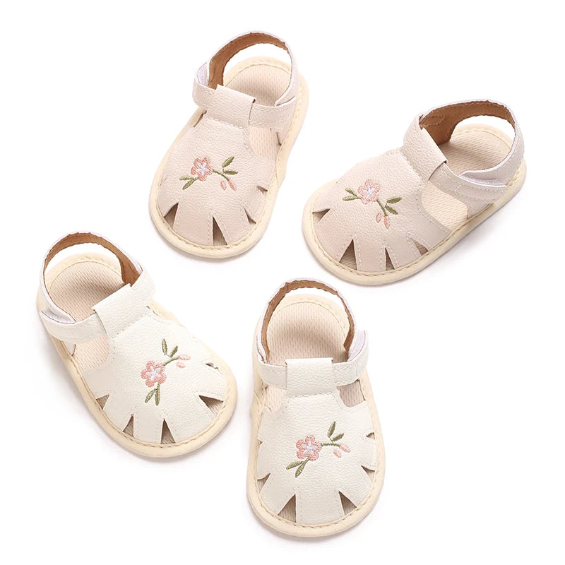 Floral Embroidered Baby Walker Sandals - Soft Sole Breathable & Non-Slip Perfect for Daily Wear & Vacation Spring/Summer
