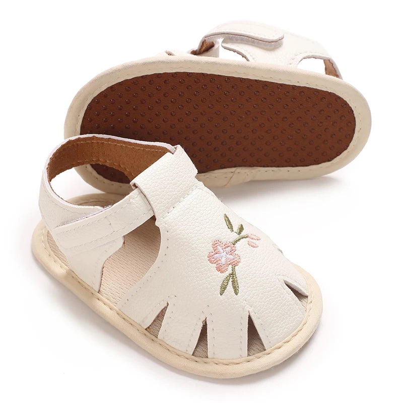 Floral Embroidered Baby Walker Sandals - Soft Sole Breathable & Non-Slip Perfect for Daily Wear & Vacation Spring/Summer