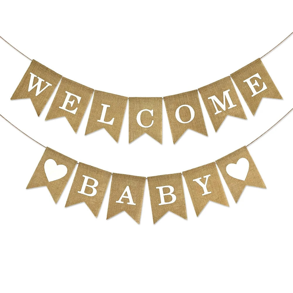 Welcome Baby Sign Burlap Banner Baby Shower Decoration Banner For Girls Boys Baby Announcement Sign Decorations Banners