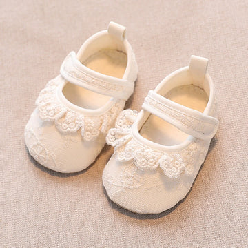 BeQeuewll Infant Baby Girls Shoes Non-Slip Soft Soled Lace Bowknot Flats Toddler First Walker Spring Autumn Princess Shoes
